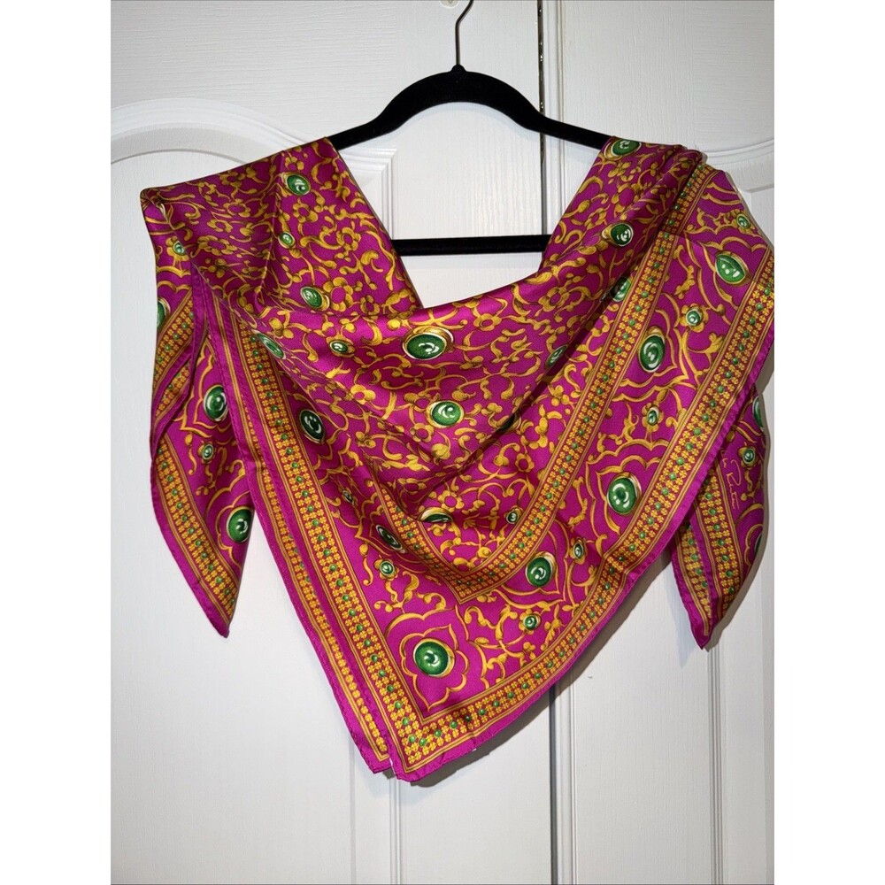 Oscar de la Renta Vintage Silk Scarf Fuschia Orange Abstract Elegant Lux 34”x34” - Picture 2 of 13